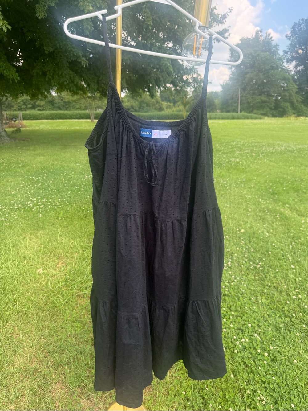 Old Navy Black Eyelet Tiered Dress with Spaghetti Straps